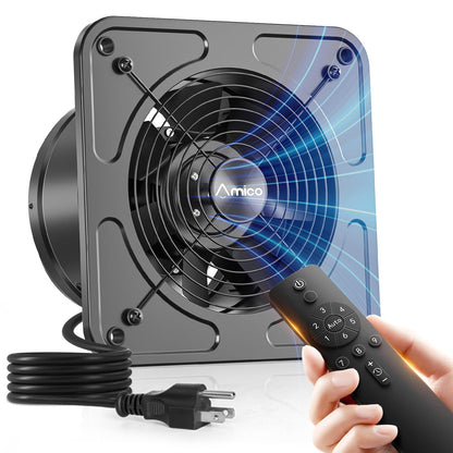 Amico 8 inch Kitchen Exhaust Fan with Remote, 686 CFM High Airflow Extractor Fan, Energy Efficient 29W EC Motor Ventilation Fan for Garage, Attic & Greenhouse, 9-Speed, Timer, Low Noise 50dB,FCC,Black