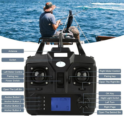 RC Fishing Bait Boat with GPS 546 Yards Remote 3 Bait Hoppers 4.4LBS Load Auto Return Low Battery &amp Signal Alerts LED Night Light for Carp Fishing