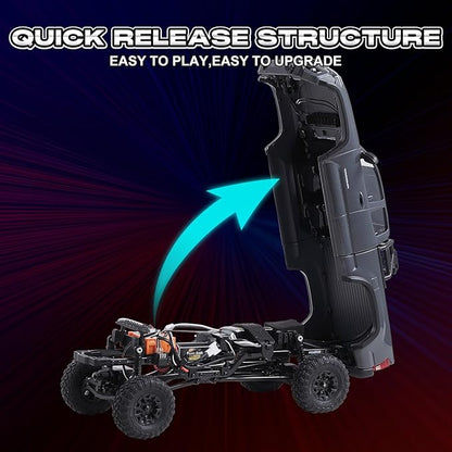 FMS FCX24 TOYOTA TACOMA 1/24 RC Crawler 4x4 RC Truck Crawler Official Licensed Scale RC Rock Crawler with 2-Speed Transmission High Torque Motor All-Metal Bearings RTR RC Car for Adults (GRAY)
