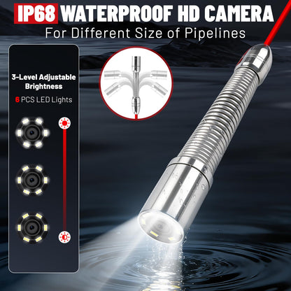 Sewer Camera with DVR Function,100FT/30M Pipe Drain Inspection Camera with 7" 1080P HD Screen, Snake Plumbing Cameras with 9 LED Lights, IP68, 32GB Card,Borescope for Duct Sewer Line Pipe Inspection