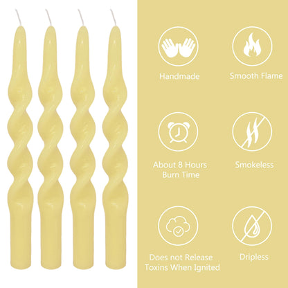 10 Inch Spiral Candles Set of 4 – Unscented Candle Stick, Yellow Handmade Tapered Candle Long Burning Twisted Candles for Wedding Dinner Table Home Decor