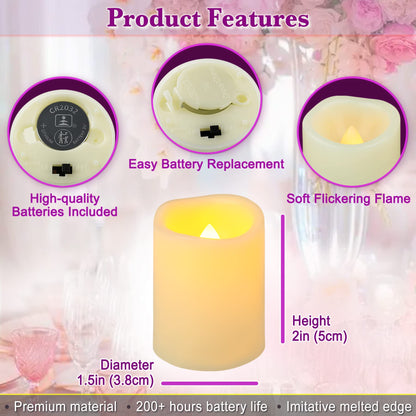 Yakpo 12 Pack 1.5" x 2" Flameless Flickering Votive Candles Battery Operated, Outdoor LED Flicker Fake Candle Bulk, Electric Powered Tea Light for Home Table Halloween Pumpkin Lantern Decorations