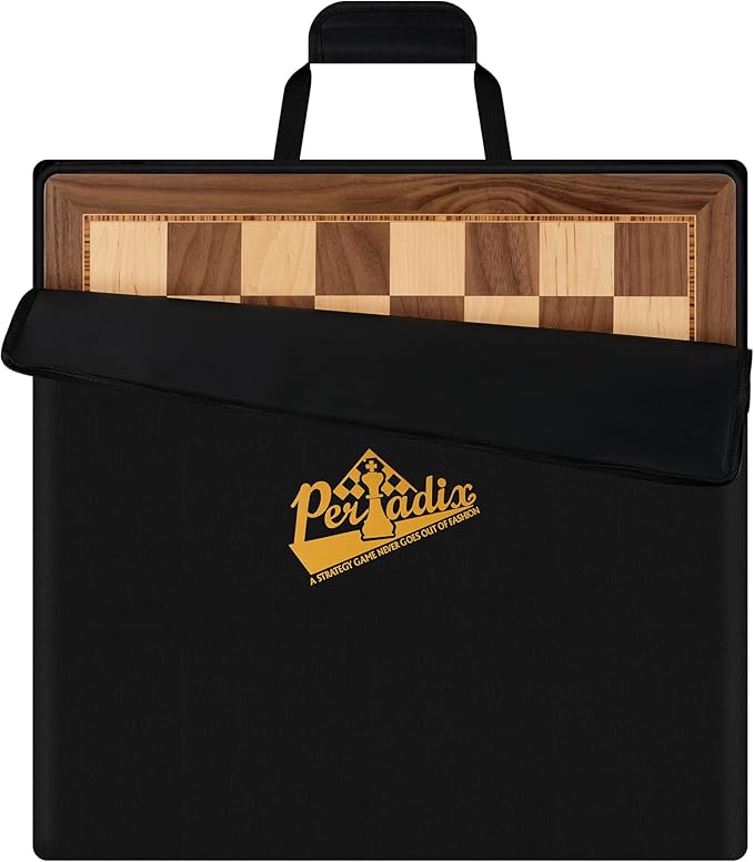 Peradix Large Wood Chess Board 21.25 Inches Professional Tournament Chessboard No Pieces 2.2 Squares Deluxe Chess Carrying Bag Walnut Family Board Game for Kids and Adults Gift Packages