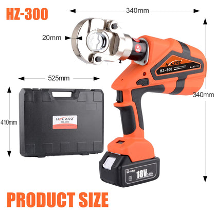 HZLZRZ 12 Ton Electric Hydraulic Crimper with Smart Chip Protection - Professional Battery Cable Lug Crimping Tool for Industrial Use, 8AWG-600MCM Copper Terminals, Rechargeable & Oil-Resistant