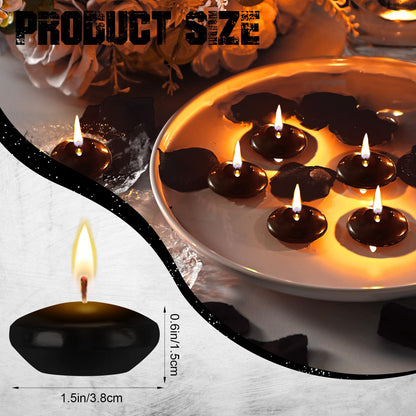Nuanchu 30 Pcs Black Floating Candles Centerpieces Bulk 1.5 Inch Small Unscented Votive Floating Candles Decoration for Wedding Anniversary Holiday Party Gifts Home Pool Decor