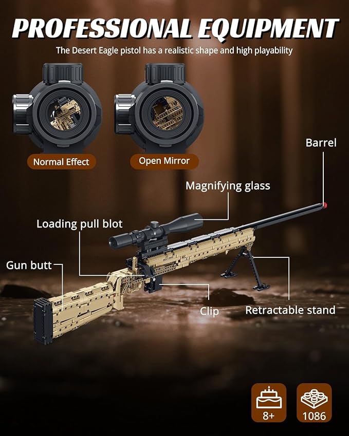 Nueris 1:1 M24 Building Blocks Gun Sets - 1088 PCS Model Guns Collection Toy Building Bricks Sniper Set Shootable - Simulation Militarily Toy Lovers