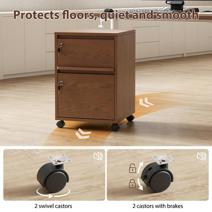 KungFuWood Wheeled Double-Drawer Filing Cabinet, Lockable Metal Filing Cabinet, Suitable for Home Offices or Storage cupboards for Storing Legal documents or Letter-Sized Files.