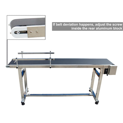 BREVELTION PVC Flat Belt Conveyor Stainless Steel Industrial Transport Conveyor Adjustable Speed Conveyor with Double Guardrails Conveyor Length 71inch Width 11.8inch Load 11LBS 120W