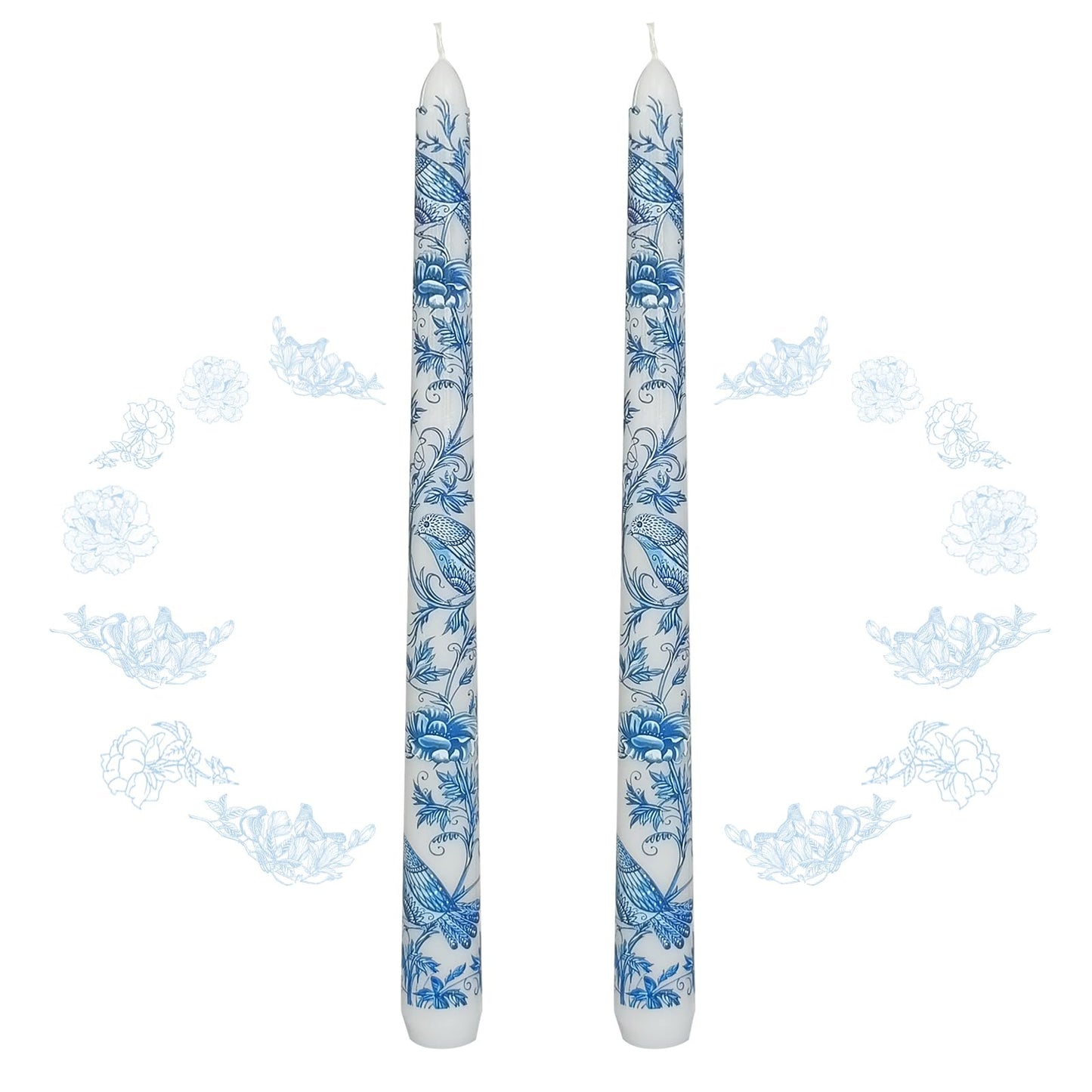 Blue and White Porcelain Taper Candles 10 Inch Print Candle Handmade Unscented Mandarin Duck Long Candles 2 Pack Candlesticks for Wedding Home Decoration Gifts