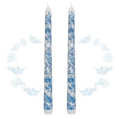 Blue and White Porcelain Taper Candles 10 Inch Print Candle Handmade Unscented Mandarin Duck Long Candles 2 Pack Candlesticks for Wedding Home Decoration Gifts