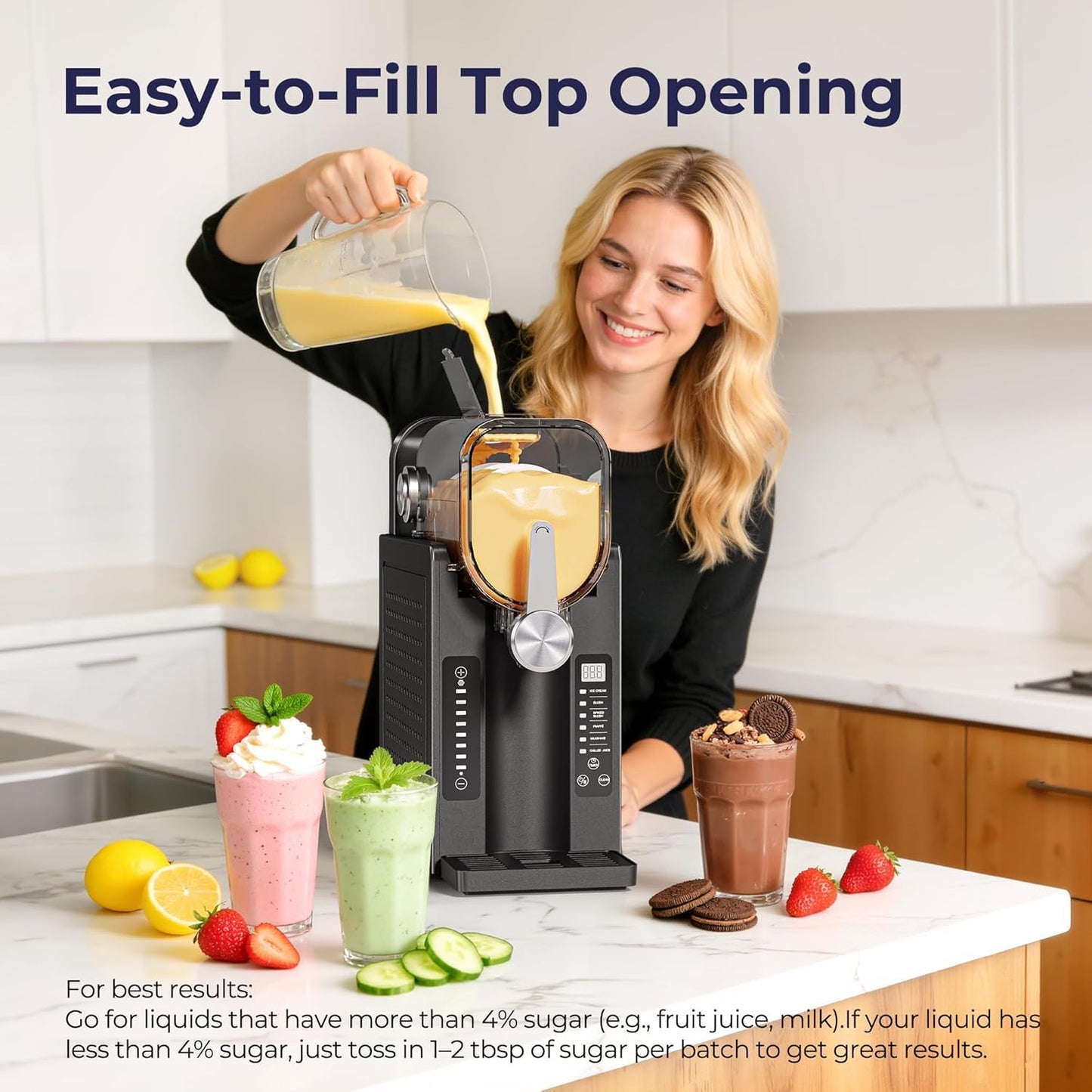 Slushie Machine, No Ice Needed Slushy Maker for Home, Real-Time Temp Display, Frozen Drink Maker with 6 Preset Programs for Ice Cream, Frappés, Milk Shake and More, Black, 1 Pack+3Modes