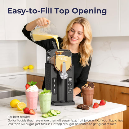 Slushie Machine, No Ice Needed Slushy Maker for Home, Real-Time Temp Display, Frozen Drink Maker with 6 Preset Programs for Ice Cream, Frappés, Milk Shake and More, Black, 1 Pack+3Modes