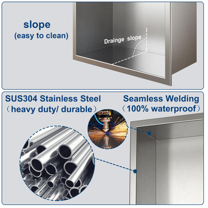 Neodrain Shower Niche, Insert Bathroom Storage Shower Shelf, Stainless Steel Recessed Wall Niche No Tiled Recessed Cabinet Waterproof for Shower Storage(Brushed,36"x12")