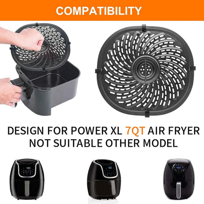 Replacement Parts for PowerXL Vortex 7 QT Air Fryer, Oval 10.3''*9.5'' Food Grade Stainless Steel Air Fryer Accessories Grill Pan Grill Plate Crisper Plate Tray Rack with Rubber Bumpers
