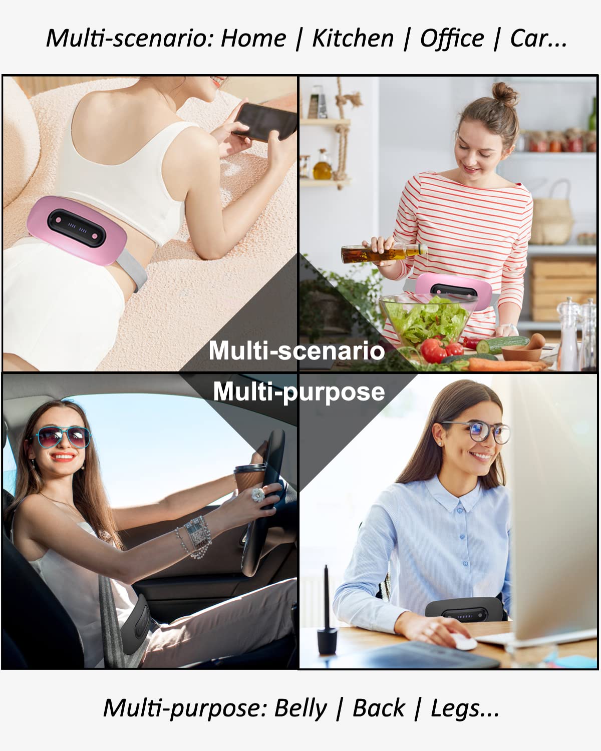 Electric Heating Pad, Portable Cordless Menstrual Heating Pad with 4 Heat Levels and 4 Massage Modes, Fast Large Heating Belly Wrap Belt for Cramps, Back Pain Relief Gifts for Women Girls Her(Black)