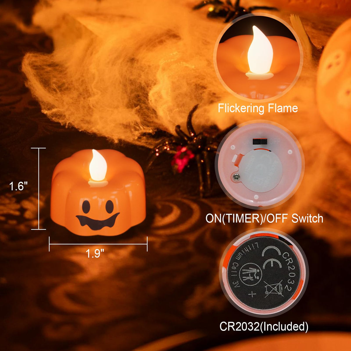 GenSwin Halloween Pumpkin Flameless Candles Lights with 6H Timer, 6 Pcs LED Flickering Tealights Candles Battery Operated, Ghost Face Tea Lights Candles for Fall Halloween Decoration (1.9” x 1.6”)
