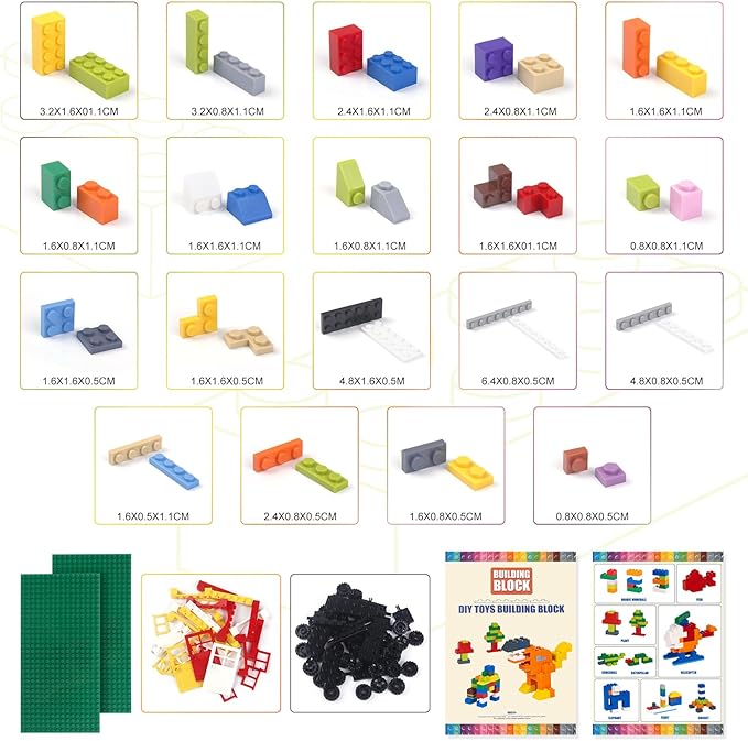 1100 Pieces Building Bricks Compatible with Lego Classic Building Blocks Bulk with Baseplates Doors Windows and Wheels STEM Creative Construction Toys for 6 7 8 9 10 11 12 Year Old