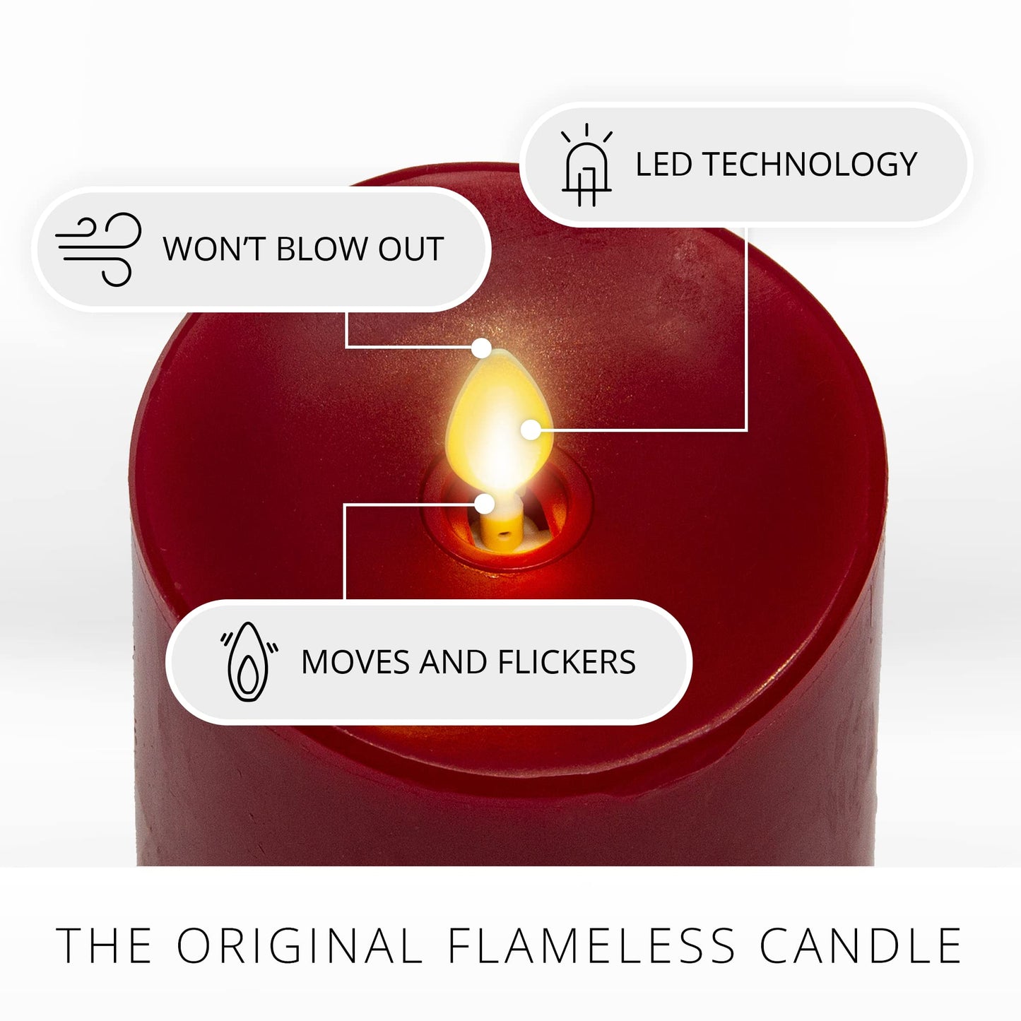 Luminara Flameless Flickering Melted Edge Set of 3 Candles, Battery Operated & Timer Function, Remote Included, Unscented Paraffin Burgundy Wax LED Light Pillar, Christmas Holiday Décor