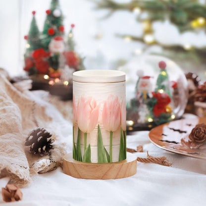 Lights Flameless Candles Spring Pink Tulip Flower Pillar Candles Set of 2 Battery Operated Remote Control Warm Lights Home Decor