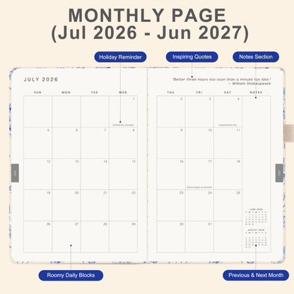 And Per Se Academic Planner 2026-2027 – Weekly & Monthly Planner, July 2026 to June 2027, A5 Leather Hardcover with Inner Pocket – Student & Teacher Organizer, 5.7" x 8"(Blue Flowers)