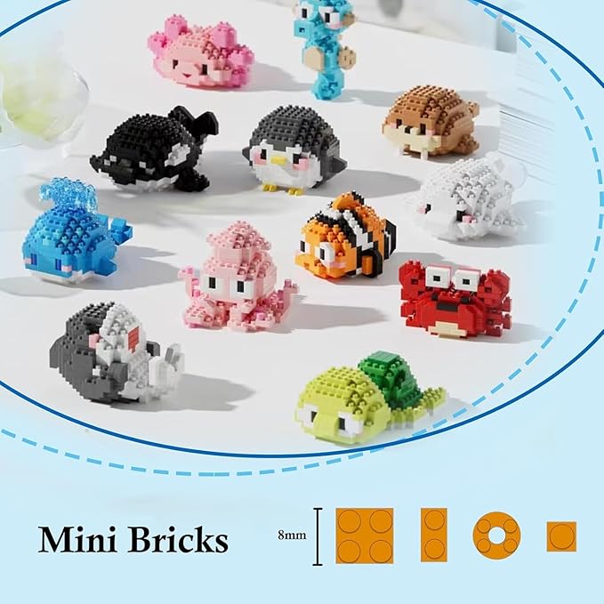 Party Favors 12 Packs Mini Marine Animals Micro Building Blocks Set Classroom Prizes Small Toy Prizes Goodie Bags Birthday Festival for Ages14+