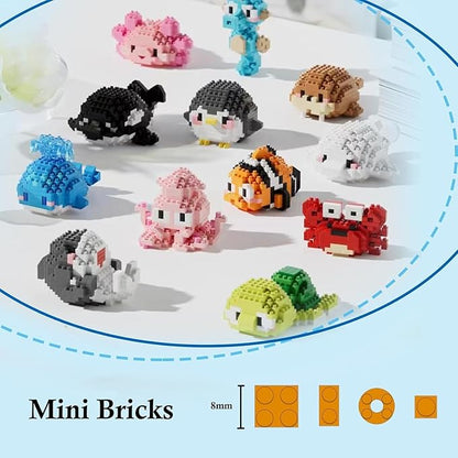 Party Favors 12 Packs Mini Marine Animals Micro Building Blocks Set Classroom Prizes Small Toy Prizes Goodie Bags Birthday Festival for Ages14+