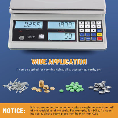 Bonvoisin Industrial Counting Scale Digital Scale for Parts and Coins kg/g/lb Electronic Gram Scale Inventory Counting Scale Industrial Parts Coins Piece Counting Scale (30kg/66lb, 1g)