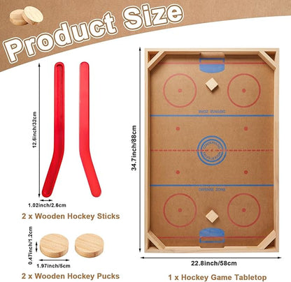 Wooden Tabletop Hockey Game Includes 1 Wooden Game Board 2 Hockey Sticks and 2 Pucks Indoor and Outdoor Sports Board Games for Kids Children Adults Family
