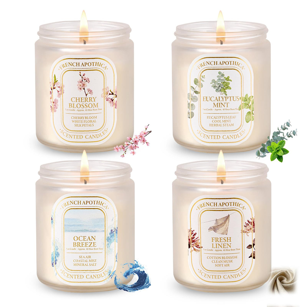YINUO Scented Candles Gift Set – 4 Pack Natural Soy Wax Aromatherapy Candles, Eucalyptus Mint, Floral & Fresh Scents, Long-Lasting Clean Burn Candle for Home Relaxation & Birthday Gifts for Women