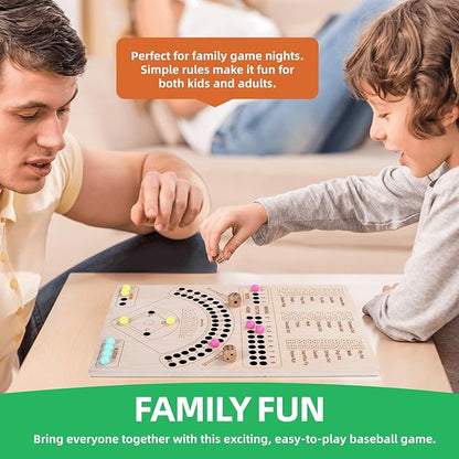 Baseball Board Game Wooden Baseball Dice Game with Marbles Baseball Travel Game and Indoor Table Game for Camping Family Gatherings Baseball Gift for Teens Adults (Natural Style)