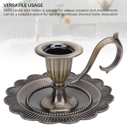 Retro Candlestick Holder, Handheld Table Candlelight Stand with Flat Base, for Romantic Dinners, Home Decoration, Fireplaces (Antique Bronze)