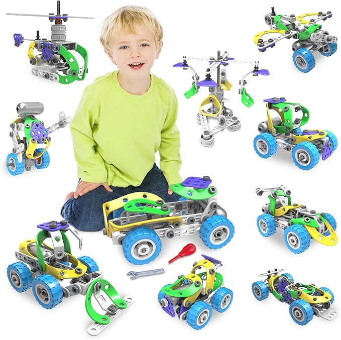 107Pcs Motorized Erector Sets for Kids Ages 4 5 6 7 8+STEM Building Toys for Boys Girls 3-5 4-8 5-7 6-8 Year OldEngineering KitElectric MotorCreative Educational Gift Learning Activities