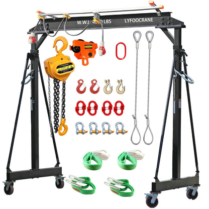 4000 Lbs (6600 lbs Static Loading Test) Gantry Crane, Ajustable 7.87-11.04 FT, Shop Crane 2T with Hoist, Trolley, Sling, Shackles, Hooks and Festoon System Garage Gantry Crane