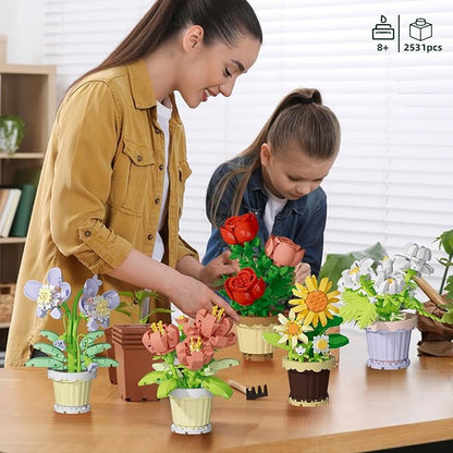 12 Pcs Flowers Bouquet Building Set2531 Pcs Flower Botanical Collection Building Block ToyMicro Plant for Home or Office Decor Mother's Day Valentine Christmas Birthday Gifts for AdultsGirls