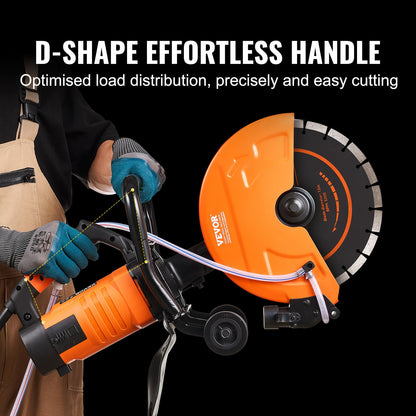 VEVOR Electric Concrete Saw, 12 in, 1800 W Motor Circular Saw Cutter with Max. 4.5 in Adjustable Cutting Depth, Wet Disk Saw Cutter Includes Water Line, Pump and Blade, for Stone, Brick