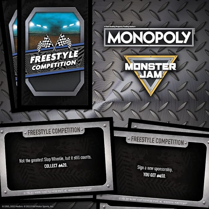 USAOPOLY Monopoly: Monster Jam | Buy Sell Trade Iconic Trucks Including Grave Digger Max-D El Toro Loco Dragon’s Breath Classic Monopoly Game Officially-Licensed Merchandise