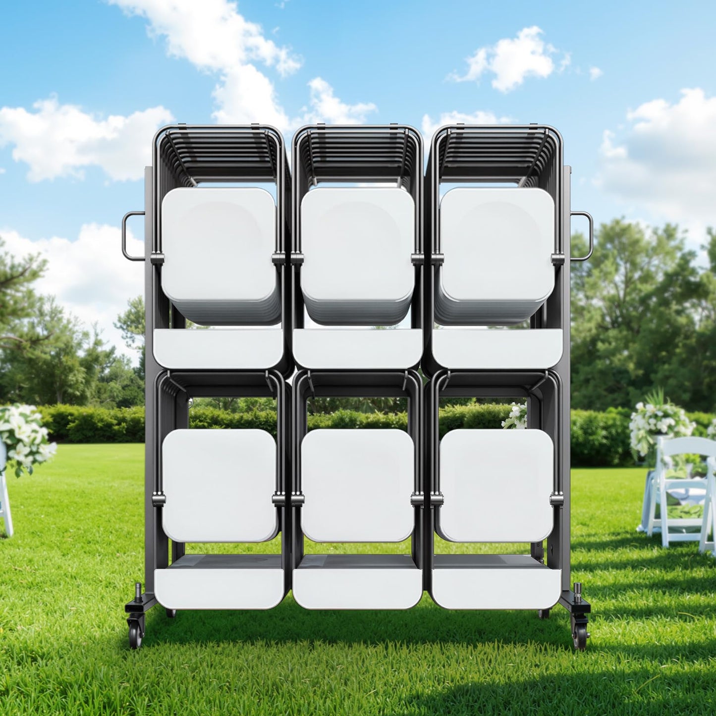 VEVOR Folding Chair Rack, 800 LBS Capacity, Heavy-Duty Chair Cart for 84 Chairs/ 12 Tables+42 Chairs, Dual-Layer Chair Storage Dolly with Rubber Wheels and Holders, Large Chair Holder, Matte Black