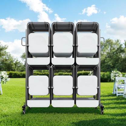 VEVOR Folding Chair Rack, 800 LBS Capacity, Heavy-Duty Chair Cart for 84 Chairs/ 12 Tables+42 Chairs, Dual-Layer Chair Storage Dolly with Rubber Wheels and Holders, Large Chair Holder, Matte Black