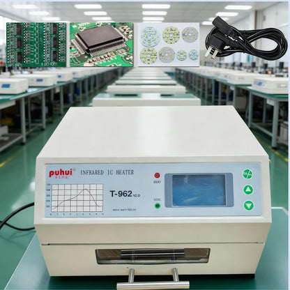 T962 110V 800W Mini Automatic Infrared Reflow Oven - Intelligent IC Heater and Reflow Soldering Station, 7.08×9.25 Inch Soldering Area, Compatible with CHIP/SOP/BGA/PCB Chips/Aluminum Substrates