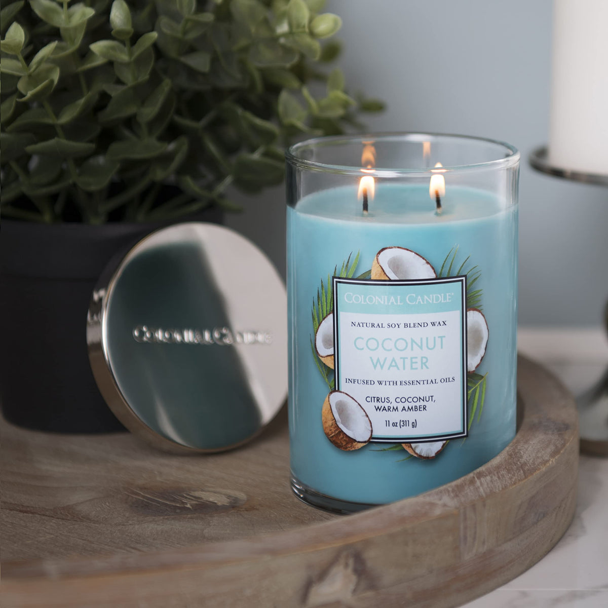 Colonial Candle Coconut Water Scented Jar Candle, Classic Cylinders Collection, 2 Wick, Blue, 11 oz - Up to 80 Hours Burn