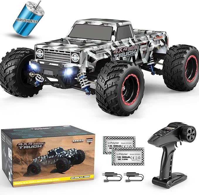 HAIBOXING 1/12 Scale Brushless RC Cars 903A 4X4 Off-Road RC Monster Truck with Fast Remote Control of 55KM/H Top Speed Hobby Grade RTR RC Vehicles All Terrain for Adults Boys