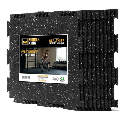 Rubber King 10 Piece Interlocking Tiles 19" x 19" x 6mm - 100% Recycled Rubber Gym Floor Tiles, Exercise Mat for Home Gym, Anti-Slip Low-Odor Interlocking Puzzle Floor Tiles - 23.5sq ft - Grey