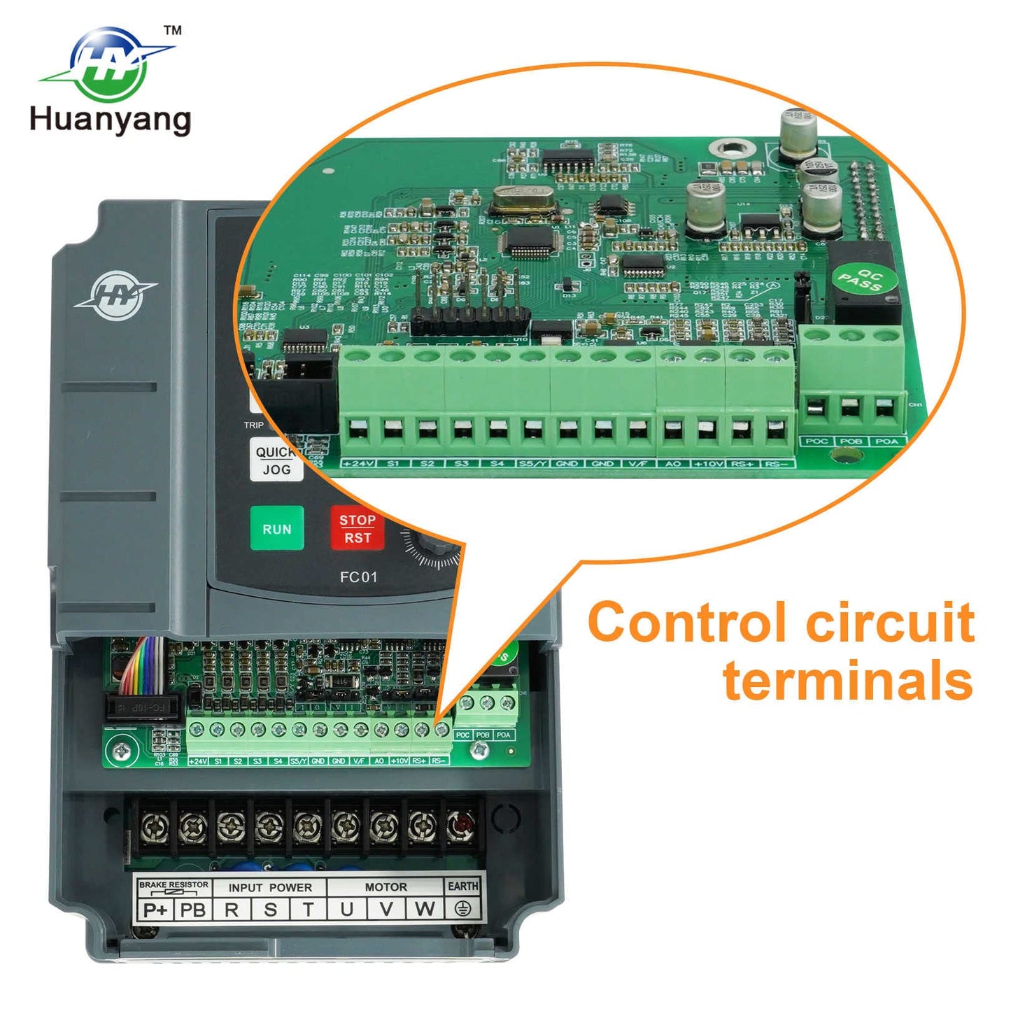 HUANYANG VFD Variable Frequency Drive,1 or 3 Phase Input, 3 Phase 0-400HZ Output, 4kW 5HP 220V 17A for Motor Speed Control,FC Series