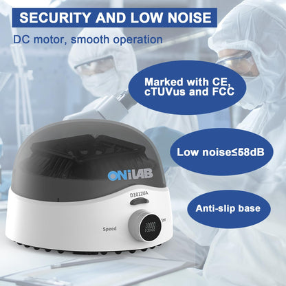 ONiLAB Scientific Mini Centrifuge 10000RPM, Lab Benchtop Centrifuge with 2-in-1 Rotor for 12 x 0.5/1.5/2.0ml and 0.2mL×32 PCR Strips or 44 x 0.2 ml PCR Tubes,Timer 10s-20min,Low Noise≤58dB, 100-240V