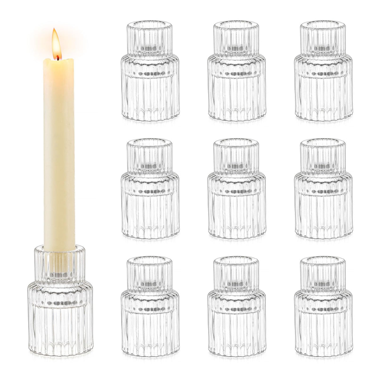 Romadedi Glass Candle Holder for Candlestick - 10Pcs Clear Small Tapered Candle Holder Wedding Decor Table Centerpiece Bulk for Candle Sticks Christmas Party Living Room Dinner Advent