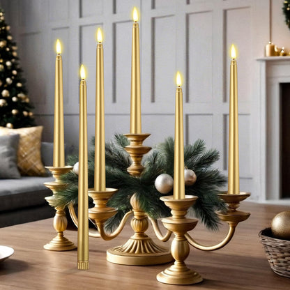 Rossesay 48 Pcs Flameless LED Taper Candles Battery Operated Candles 4 Sizes of 8.5'', 9.65'', 10.83'', 12.8'' Flameless Candlesticks Flickering for Halloween Christmas Church Wedding(Golden)