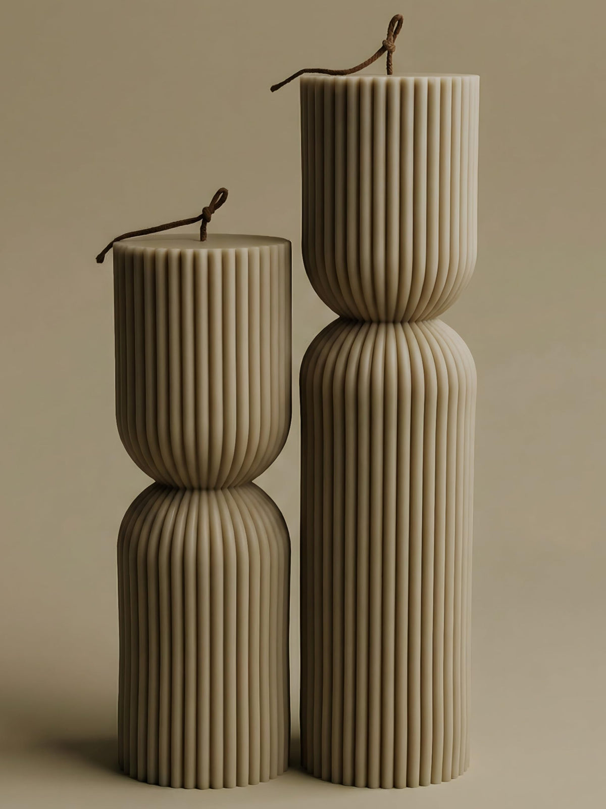 LAWA Hourglass Pillar Candle - Large Beautiful Handmade Pillar Scented Soy Wax Candle Elegant Bubble Aesthetic Candle Housewarming Gift Home Room Shelf Decor Idea Olive Beige (Set of 2)