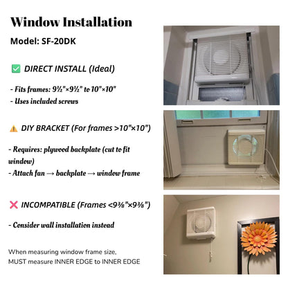 SAILFLO 8 Inch Window Shutter Exhaust Fan, 9.5 x 9.5 Inch Cutout, 300CFM 30W Wall-Mounted Ventilation Fan Air Intake Extractor for Bathroom Home Bedroom Attic, φ8 Inch Impeller