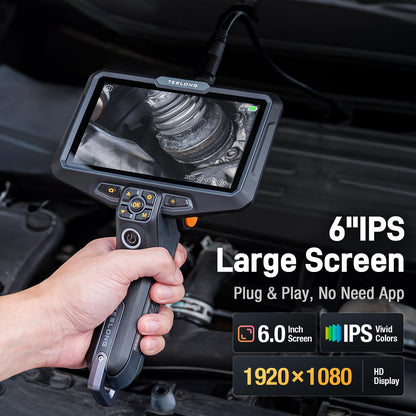 Teslong Ultra-Thin 3.9mm Industrial Endoscope with Lights, 6" IPS Screen Hnadle Borescope Automotive Mechanic Inspection Camera with 6000mAh Battery, 5FT Flexible Waterproof Gooseneck Probe