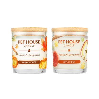 One Fur All Pet Odor Candles 2 Pack, Plant-Based Soy, Clean Burning Scented Candles for Pet Loving Homes - Pumpkin Spice, Apple Cider 2 Pack